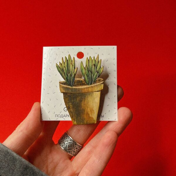 Брошь "Цветок в горшке", дерево, РБ