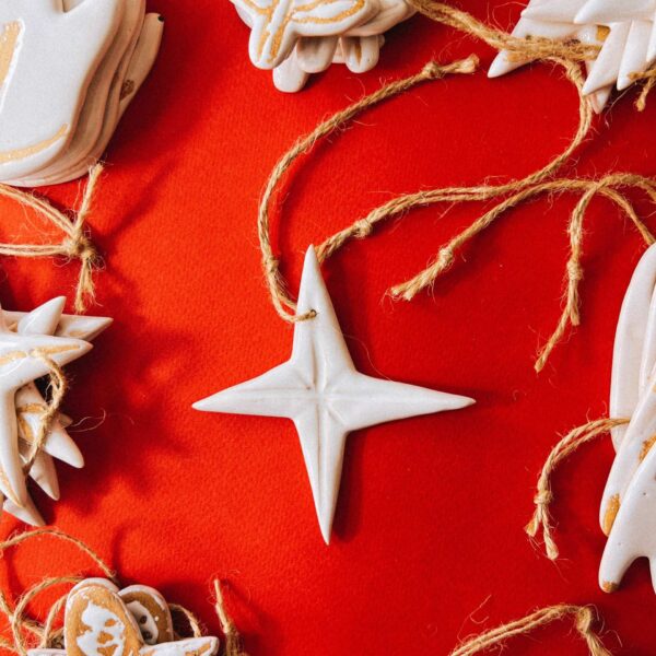 Ёлочная игрушка/подвеска "Четырехконечная звезда", керамика, РБ