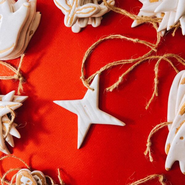 Ёлочная игрушка/подвеска "Четырехконечная звезда", керамика, РБ