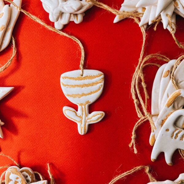 Ёлочная игрушка/подвеска "Цветок", керамика, РБ