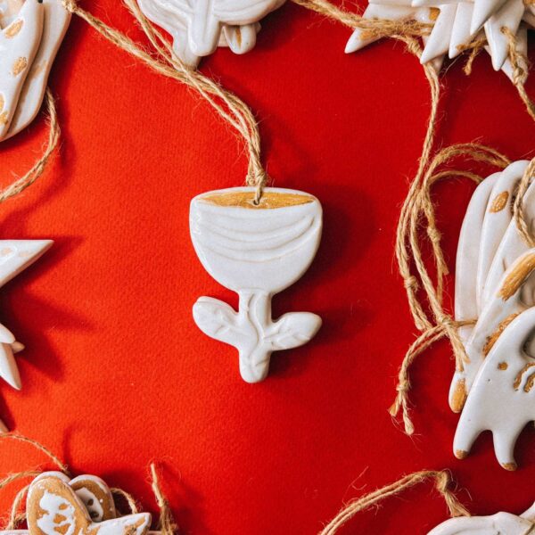 Ёлочная игрушка/подвеска "Цветок", керамика, РБ