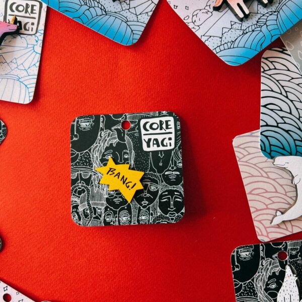 Деревянная брошь с ручной росписью «BANG», РФ