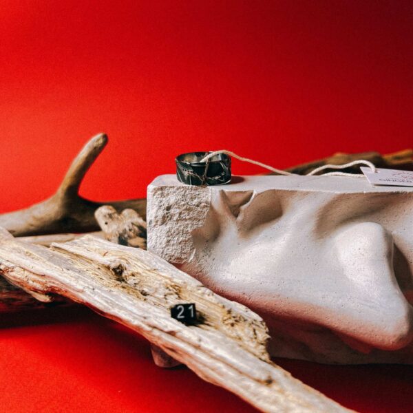 Кольцо с текстурой "Торф" из кованой нержавеющей стали, 21 размера, РБ