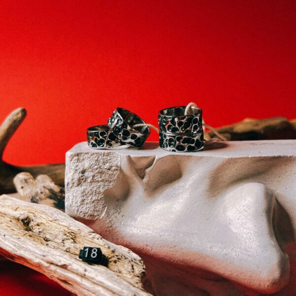 Кольцо с текстурой "Астероид" из кованой нержавеющей стали, 18 размера, РБ