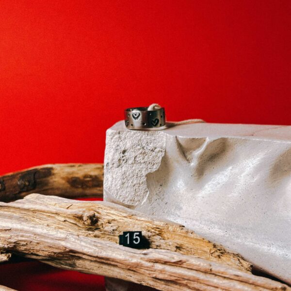 Кольцо "Сердца" из кованой нержавеющей стали, матовое, 15 размера, РБ