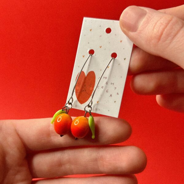 Длинные серьги из ювелирного стекла "Облепиха", РФ