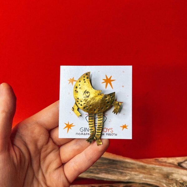 Металлическая брошь "Полумесяц", латунь, РБ