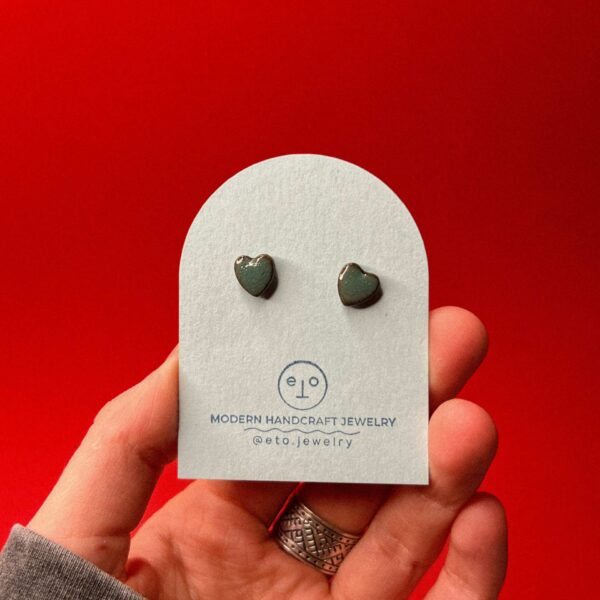 Серьги-гвоздики «Сердечки», мал., сине-серого цвета, керамика, РБ