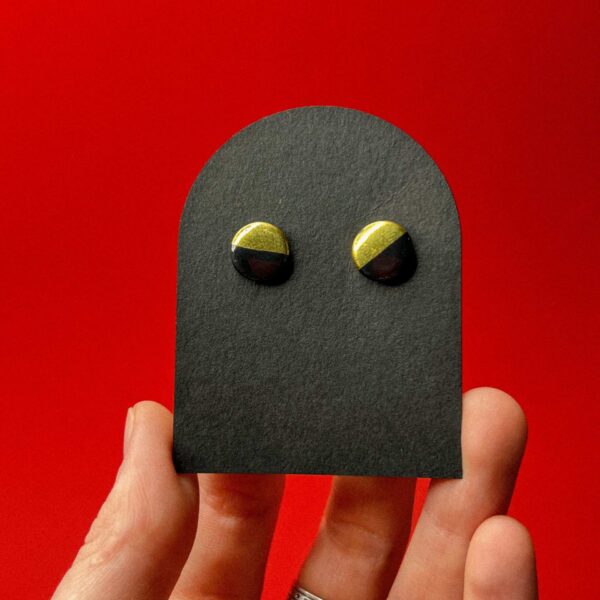 Серьги-гвоздики "Круглые", с золотом, черного цвета , фарфор, РБ