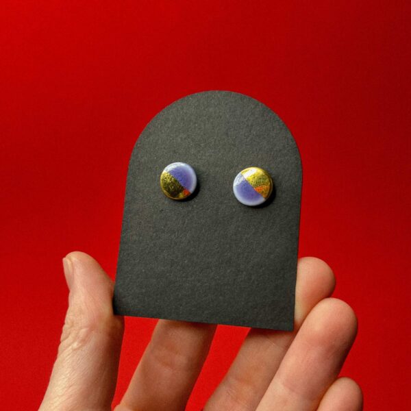 Серьги-гвоздики "Круглые", с золотом, фиолетового цвета, фарфор, РБ