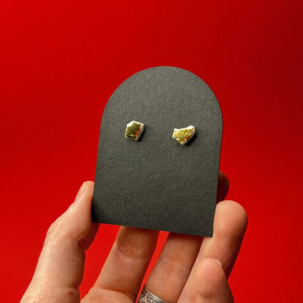 Серьги-гвоздики "Осколки", золотого цвета, фарфор, арт1, РБ