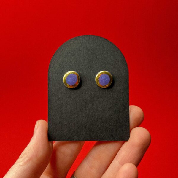 Серьги-гвоздики "Круглые" с золотом, фиолетового цвета, фарфор, РБ