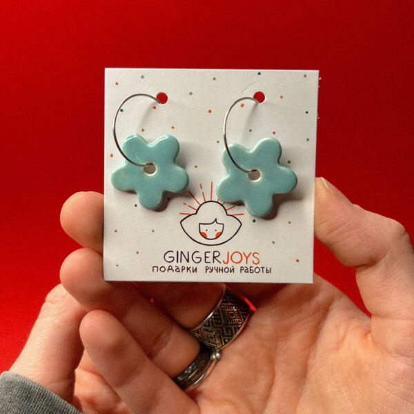 Серьги-кольца "Цветочек", голубого цвета, РБ