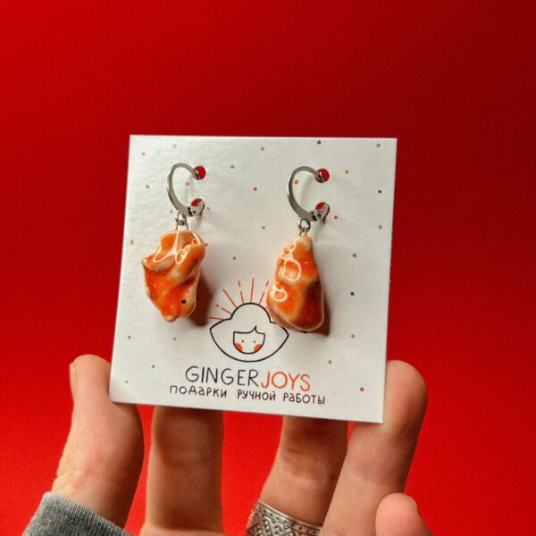 Керамические серьги "Самородок", оранжевого цвета в крапинку, РБ
