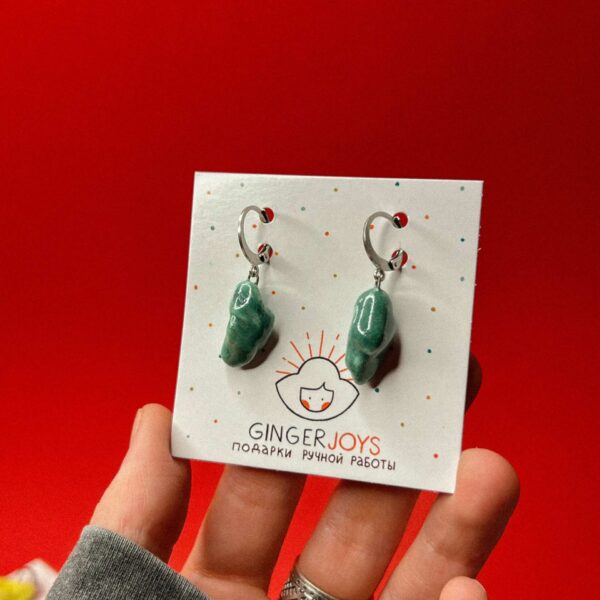 Керамические серьги "Самородок", зелено-голубого цвета, РБ