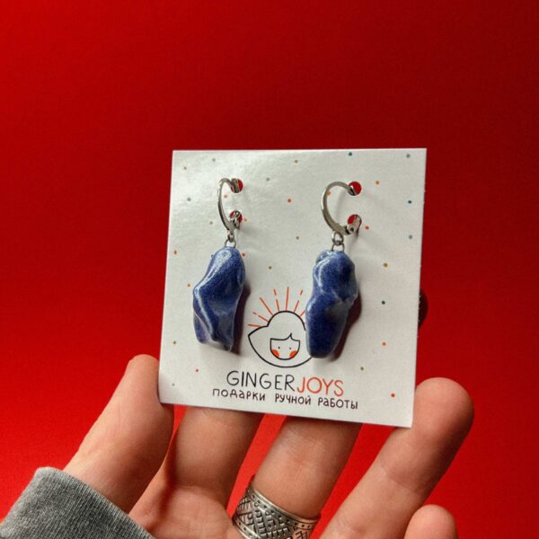 Керамические серьги "Самородок", синего цвета, РБ