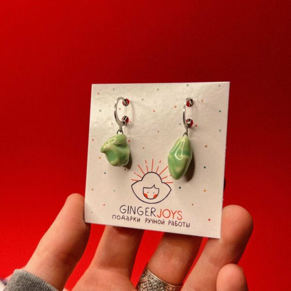 Керамические серьги "Самородок", салатового цвета, РБ