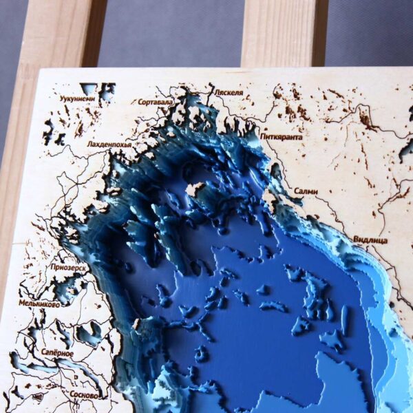 Декоративная карта глубин "Ладожское озеро", 24х28 см, синего цвета, РФ
