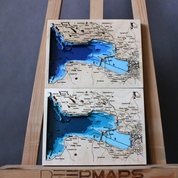 Декоративная карта глубин "Санкт-Петербург+ Кронштадт", 26х20 см, бирюзовогосинего цвета, РФ