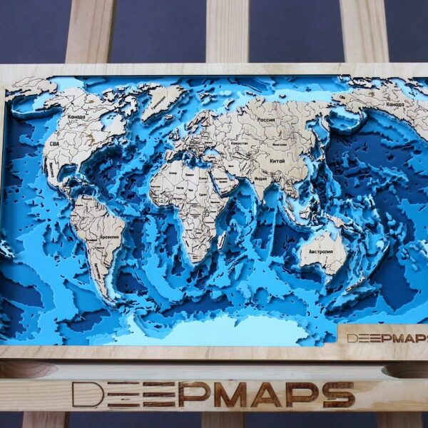 Декоративная карта глубин "Мир", 40х26 см, бирюзовогосинего цвета, РФ