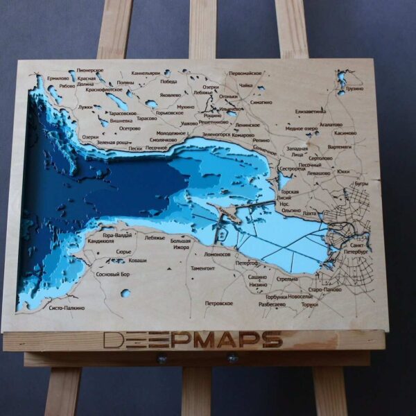 Декоративная карта глубин "Санкт-Петербург+ Кронштадт", 50х38 см, бирюзового цвета, РФ