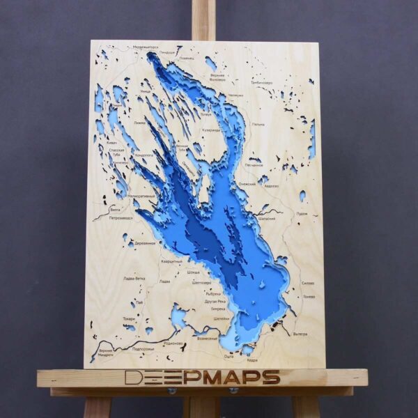 Декоративная карта глубин "Онежское озеро", 50х35 см, синего цвета, РФ