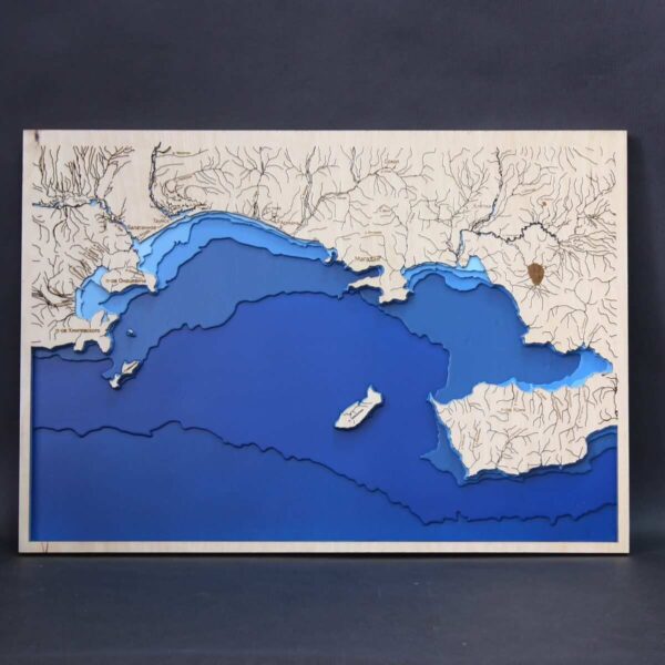 Декоративная карта глубин "Магадан", 50х35 см, синего цвета, РФ