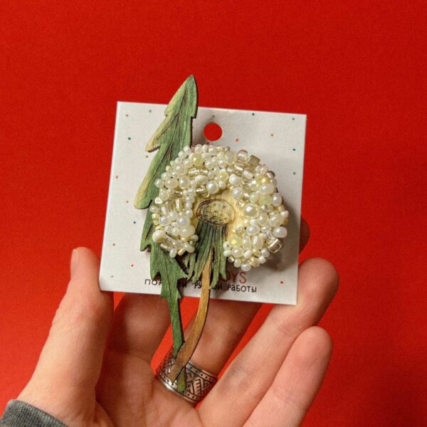 Брошь «Одуванчик», дерево+ бисер, арт. 2, РБ