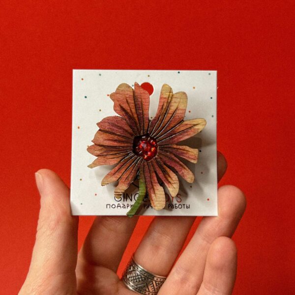 Брошь "Эхинацея", дерево+ бисер, РБ