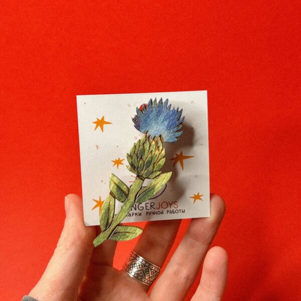 Деревянная брошь "Василек", арт. 3, РБ