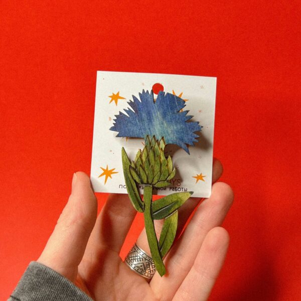 Деревянная брошь "Василек", РБ