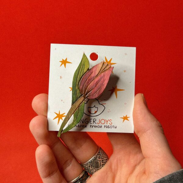 Деревянная брошь "Тюльпан", арт. 2, РБ