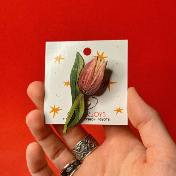 Деревянная брошь "Тюльпан", арт. 4, РБ