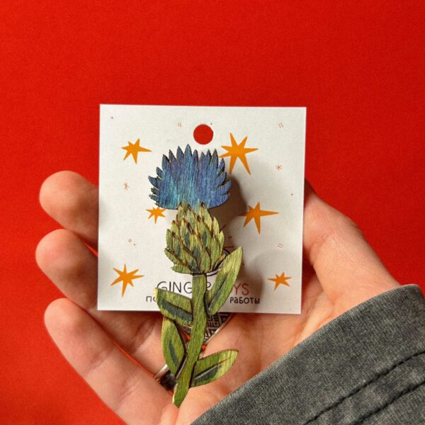 Деревянная брошь "Василек", арт. 2, РБ