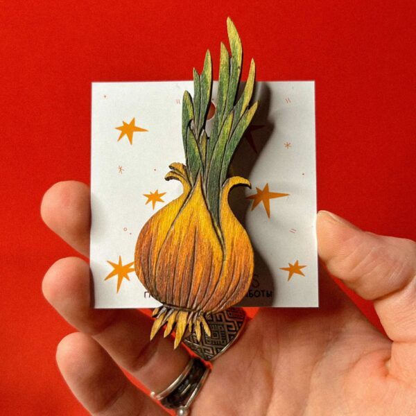 Деревянная брошь "Лук", арт. 1, РБ