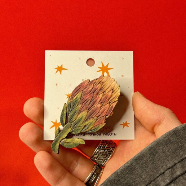 Деревянная брошь "Протея", арт. 1, РБ