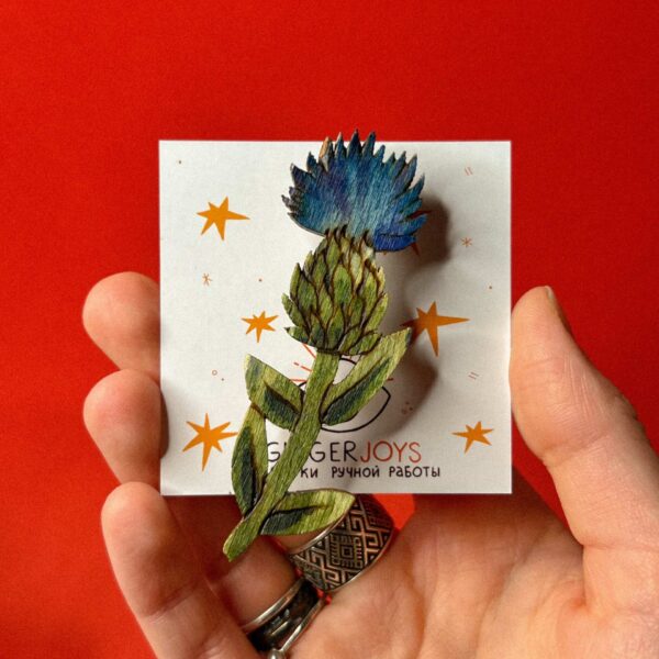 Деревянная брошь "Василек", арт. 1, РБ