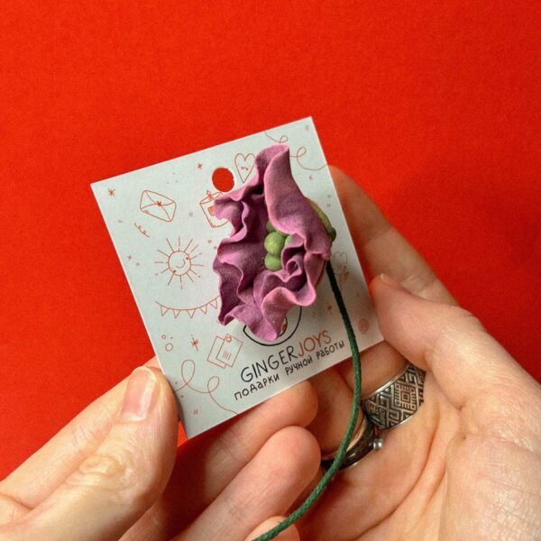 Брошь из самозастывающей глины "Пион вишнево-розовый", РБ