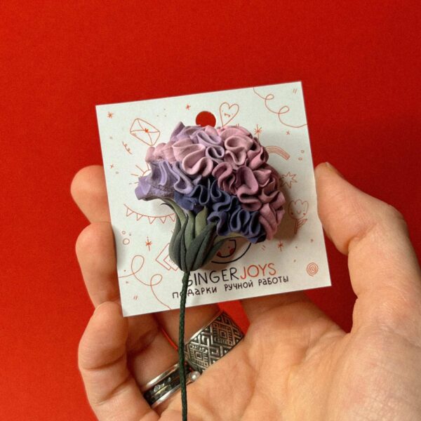 Брошь из самозастывающей глины "Гвоздика фиолетово-розовая", бол., РБ