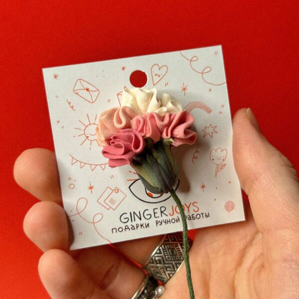 Брошь из самозастывающей глины "Гвоздика нежно-розовая", мал., РБ