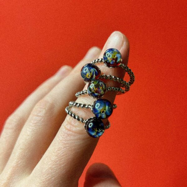 Кольцо "Морские цветы", нерж. сталь+стекло, РФ