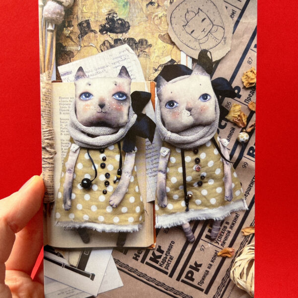 Открытка «Парочка котят в платье в горошек», 10 × 15 см, РФ