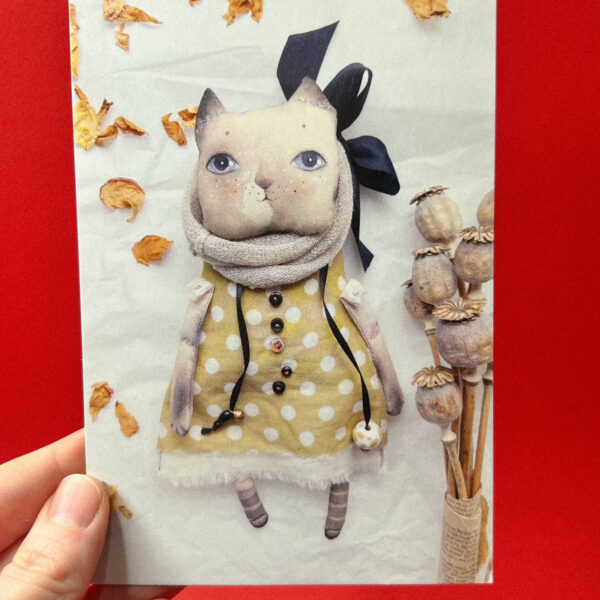 Открытка «Кошка в платье в горошек», 10 × 15 см, РФ