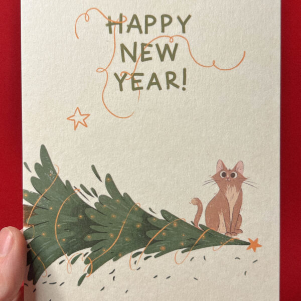 Открытка «С Новым Годом. Кот уронил елку», 10 × 15 см, РФ