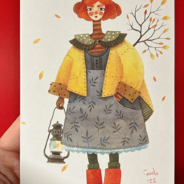 Открытка «Девушка в желтом пальто и красных сапожках», 10 × 15 см, РФ