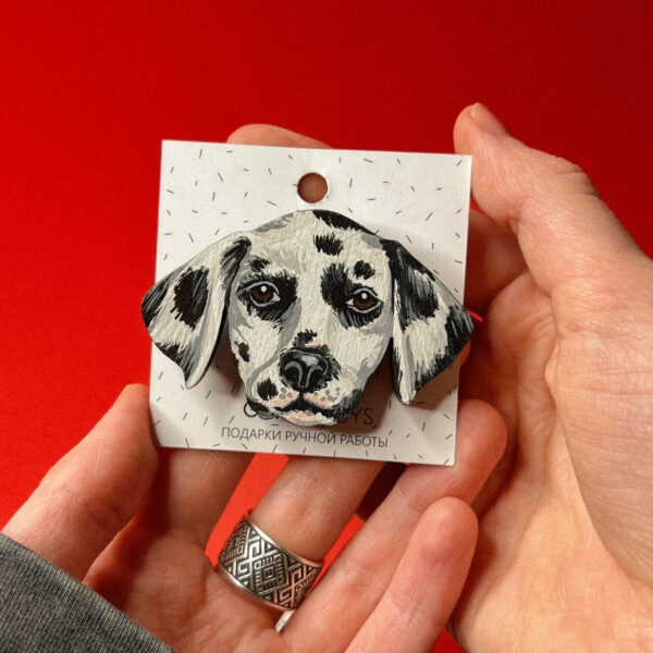 Брошь "Далматинец", дерево + ручная роспись, РФ