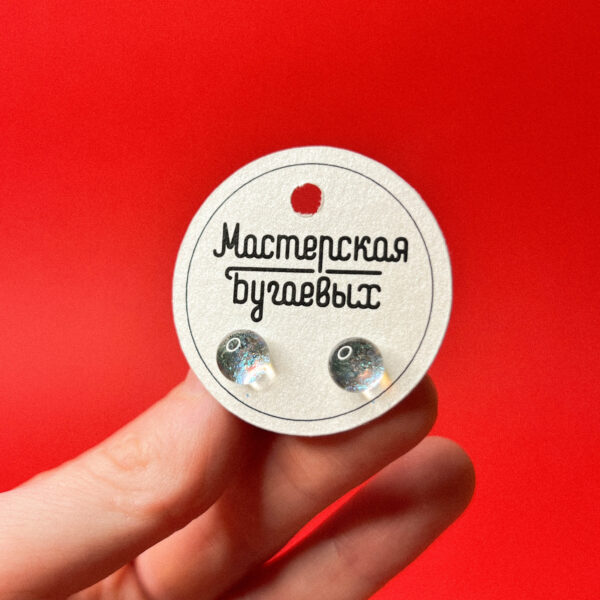 Серьги-гвоздики из дихроического стекла с сиянием белого цвета, № 45, РБ