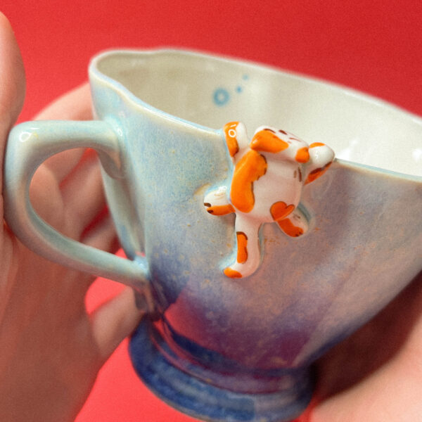 Большая формовая кружка с котиком "Синий всплеск", 420 мл., РФ