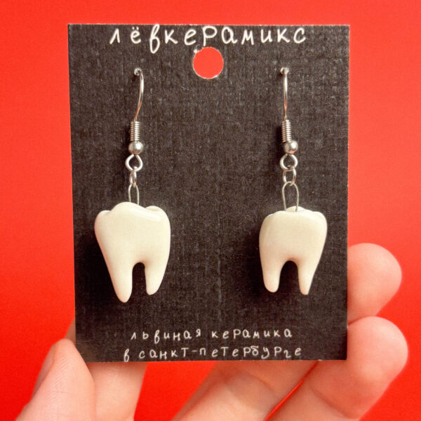 Серьги из фарфора в форме зуба "Осколок улыбки", РФ